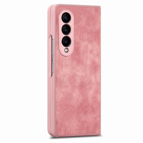 

For Samsung Galaxy Z Fold4 Integrated Film Retro Skin Feel Fold Leather Phone Case(Pink)