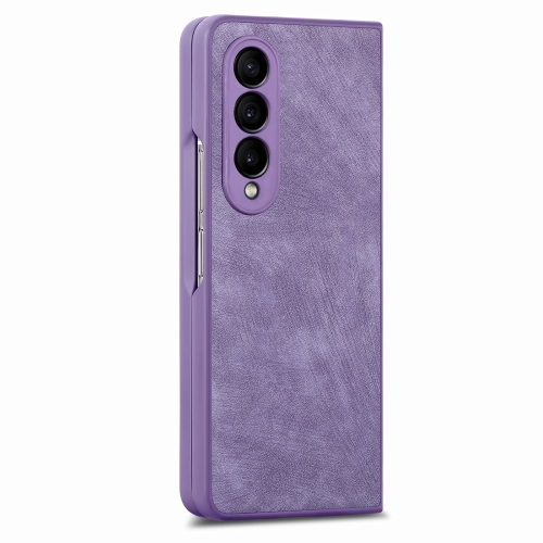 

For Samsung Galaxy Z Fold4 Integrated Film Retro Skin Feel Fold Leather Phone Case(Purple)