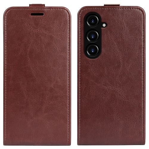 

For Samsung Galaxy S23 FE 5G R64 Texture Vertical Flip Leather Phone Case(Brown)
