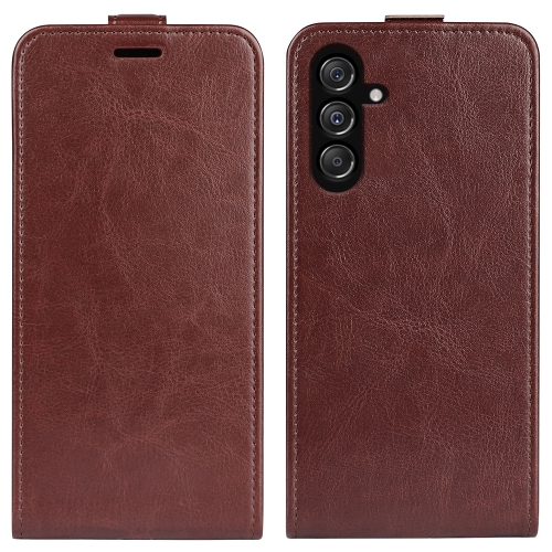 

For Samsung Galaxy M34 R64 Texture Vertical Flip Leather Phone Case(Brown)