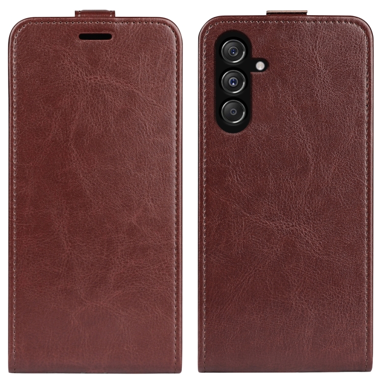 

For Samsung Galaxy M34 R64 Texture Vertical Flip Leather Phone Case(Brown)