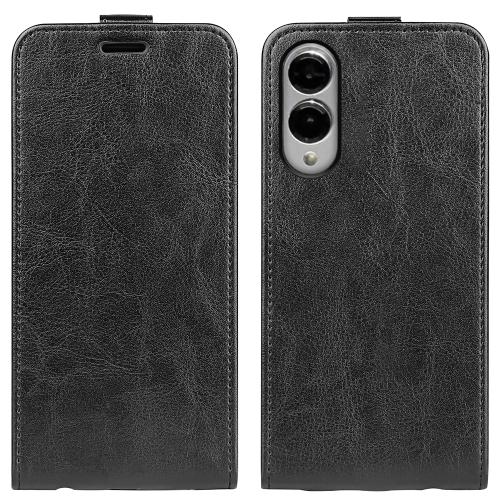 

For Samsung Galaxy S25 Edge 5G R64 Texture Vertical Flip Leather Phone Case(Black)