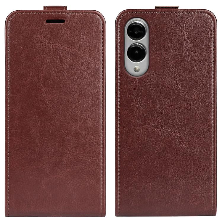 

For Samsung Galaxy S25 Edge 5G R64 Texture Single Vertical Flip Leather Phone Case(Brown)