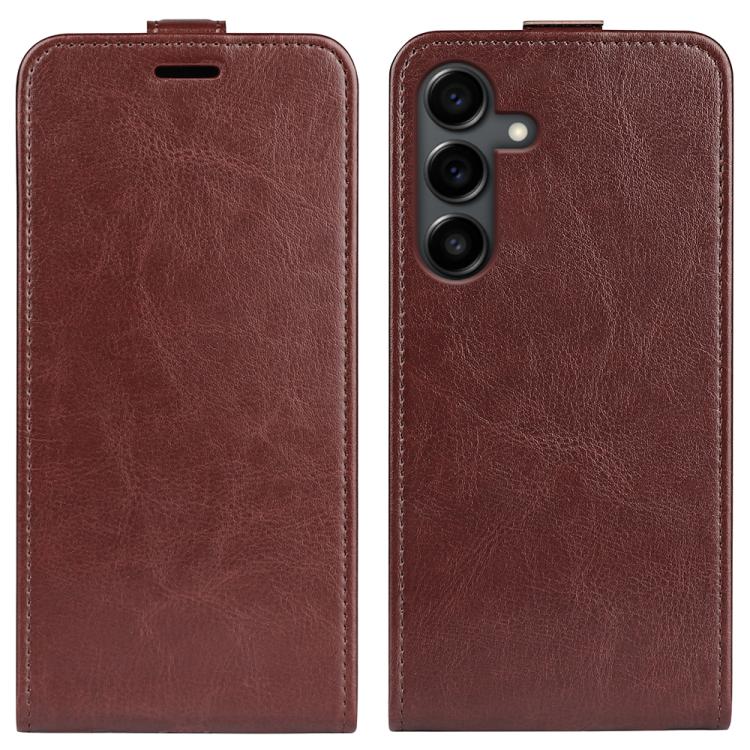 

For Samsung Galaxy S25 FE 5G R64 Texture Single Vertical Flip Leather Phone Case(Brown)