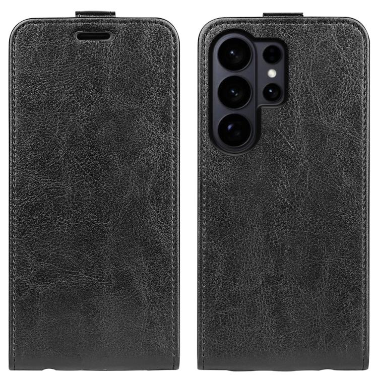 

For Samsung Galaxy S26 Ultra 5G R64 Texture Single Vertical Flip Leather Phone Case(Black)