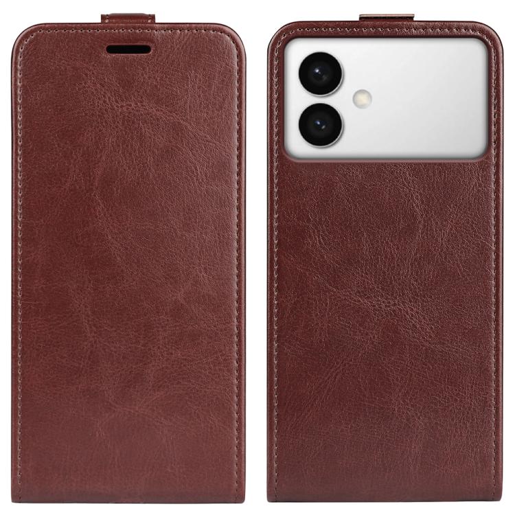 

For Samsung Galaxy S26 Edge 5G R64 Texture Single Vertical Flip Leather Phone Case(Brown)