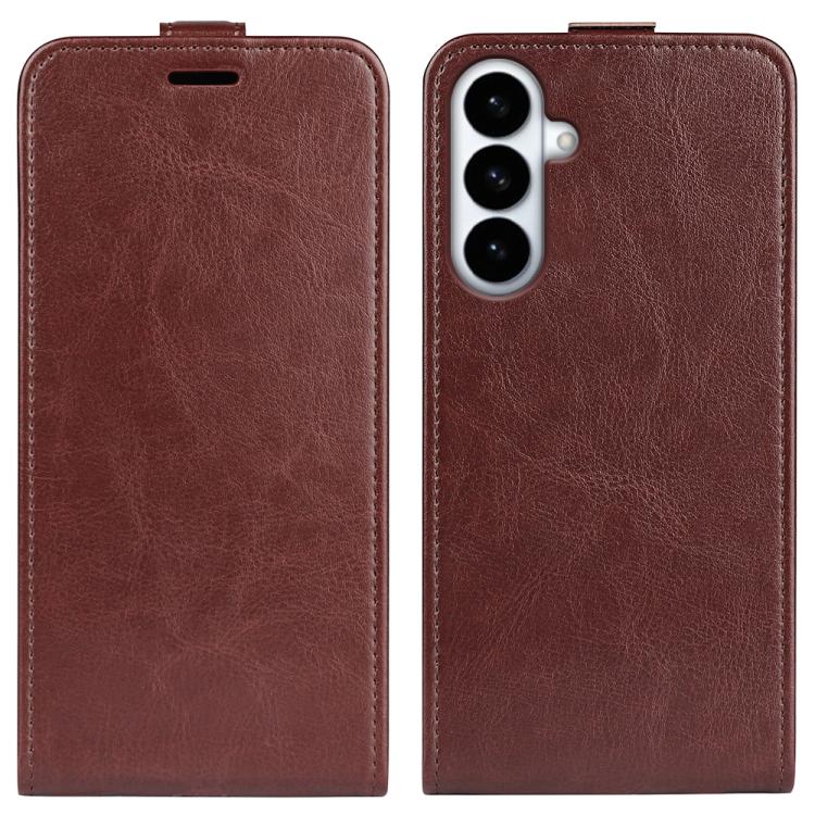 For Galaxy S26+ 5G R64 Texture Single Vertical Flip Leather Phone Case(Brown)