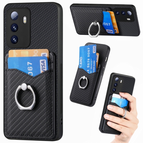 

For Xiaomi Poco M3 Pro Carbon Fiber Card Wallet Ring Holder Phone Case(Black)