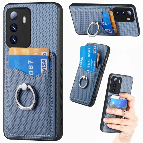 

For Xiaomi Poco M3 Pro Carbon Fiber Card Wallet Ring Holder Phone Case(Blue)