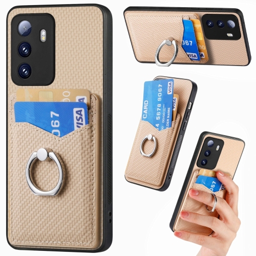 

For Xiaomi Poco M3 Pro Carbon Fiber Card Wallet Ring Holder Phone Case(Khaki)