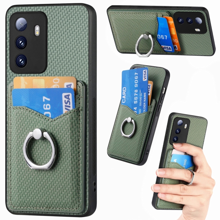 

For Xiaomi Redmi Note 10 5G Carbon Fiber Card Wallet Ring Holder Phone Case(Green)