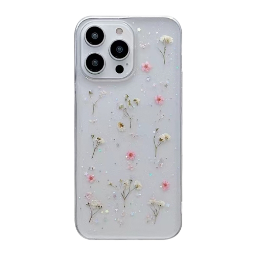 

For iPhone 15 Pro Max Gypsophila Flowers Pattern TPU Protective Phone Case(Pink)