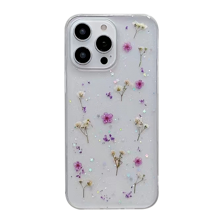 

For iPhone 15 Pro Max Gypsophila Flowers Pattern TPU Protective Phone Case(Purple)