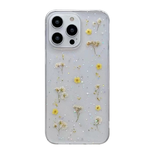 

For iPhone 15 Pro Max Gypsophila Flowers Pattern TPU Protective Phone Case(Yellow)