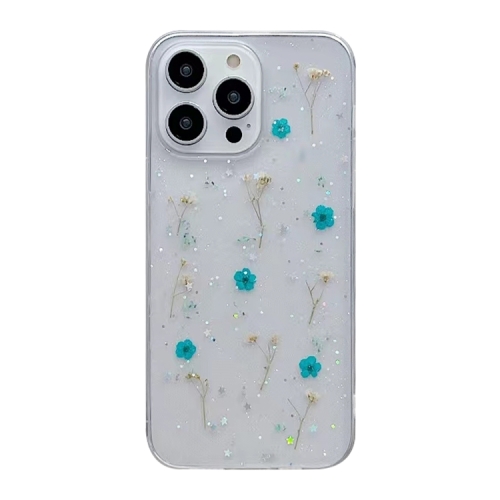 

For iPhone 15 Pro Max Gypsophila Flowers Pattern TPU Protective Phone Case(Green)