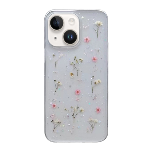 

For iPhone 15 Plus Gypsophila Flowers Pattern TPU Protective Phone Case(Pink)