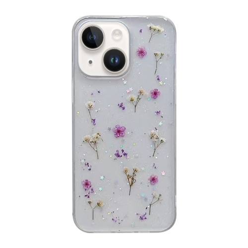 

For iPhone 15 Plus Gypsophila Flowers Pattern TPU Protective Phone Case(Purple)