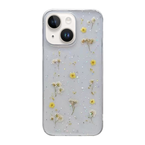 

For iPhone 15 Plus Gypsophila Flowers Pattern TPU Protective Phone Case(Yellow)