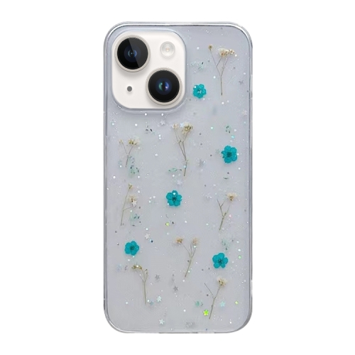 

For iPhone 15 Plus Gypsophila Flowers Pattern TPU Protective Phone Case(Green)