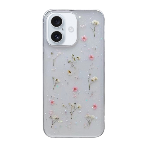 

For iPhone 16 Gypsophila Flowers Pattern TPU Protective Phone Case(Pink)