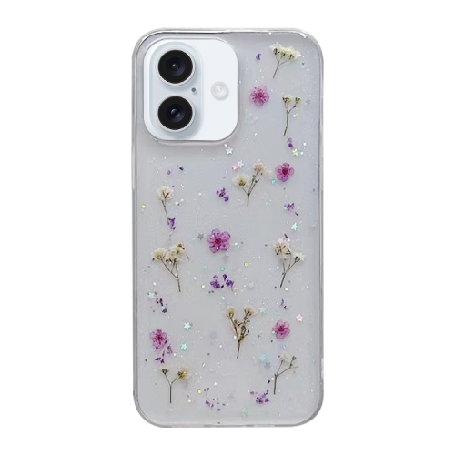 

For iPhone 16 Gypsophila Flowers Pattern TPU Protective Phone Case(Purple)