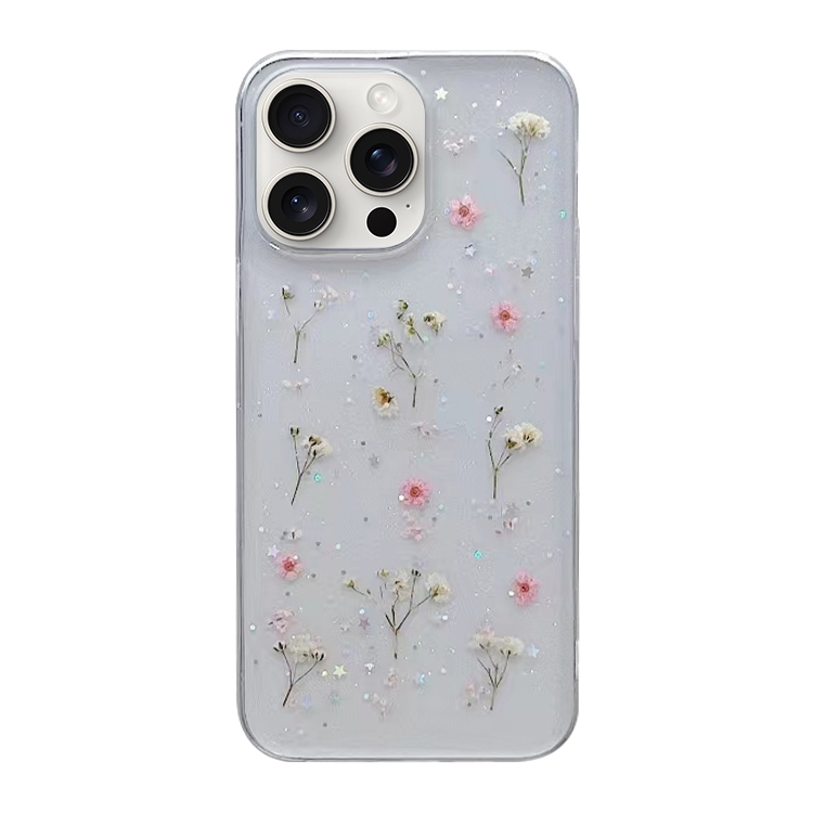 

For iPhone 16 Pro Gypsophila Flowers Pattern TPU Protective Phone Case(Pink)