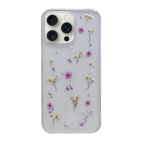 

For iPhone 16 Pro Gypsophila Flowers Pattern TPU Protective Phone Case(Purple)