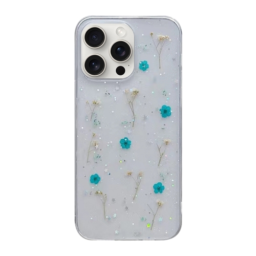 

For iPhone 16 Pro Gypsophila Flowers Pattern TPU Protective Phone Case(Green)