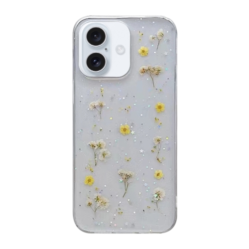 

For iPhone 16 Plus Gypsophila Flowers Pattern TPU Protective Phone Case(Yellow)