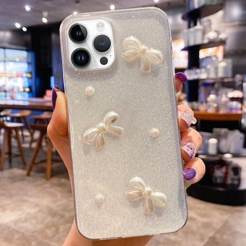 

For iPhone 15 Pro Pearl Bow Glitter Epoxy TPU Phone Case(Three Knots)