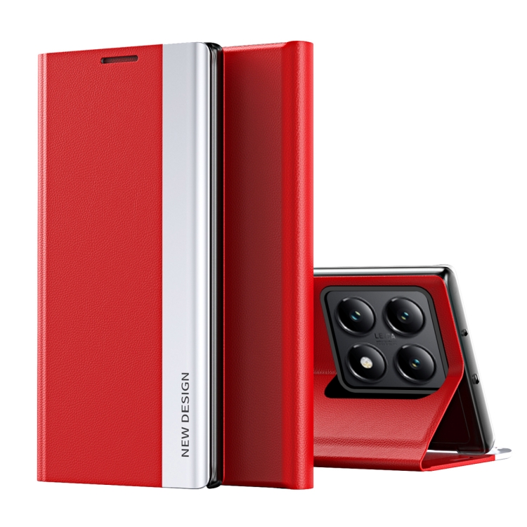 

For Xiaomi 14T Pro Side Electroplated Adsorption Leather Phone Case(Red)