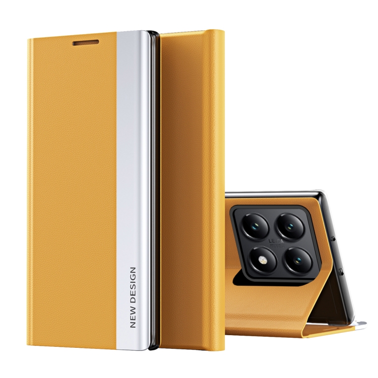 

For Xiaomi 14T Pro Side Electroplated Adsorption Leather Phone Case(Yellow)