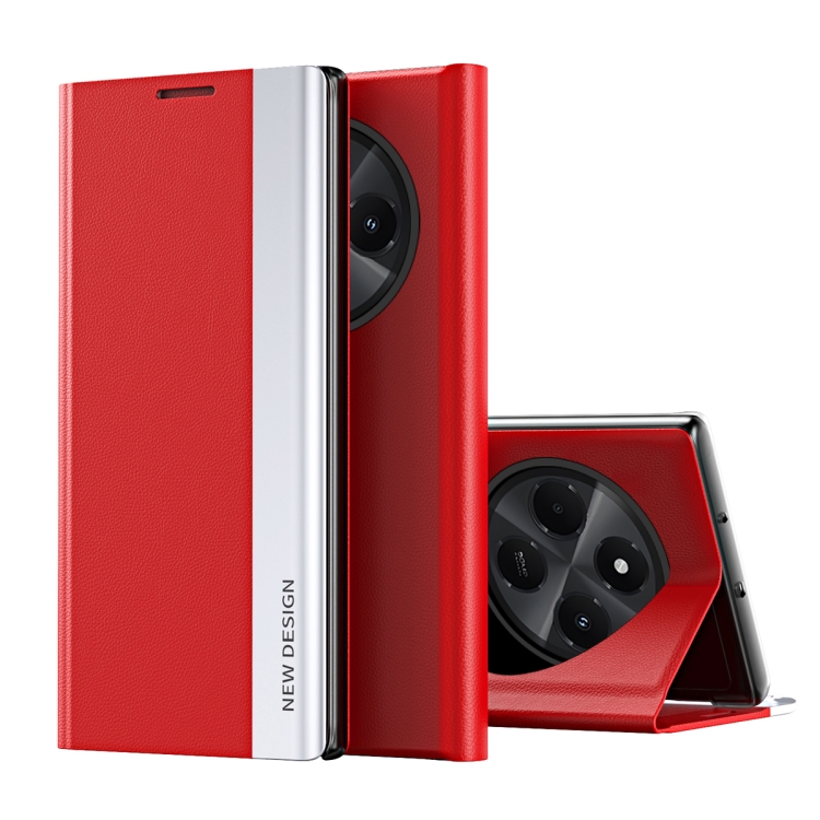 

For Xiaomi Redmi 14C Side Electroplated Adsorption Leather Phone Case(Red)