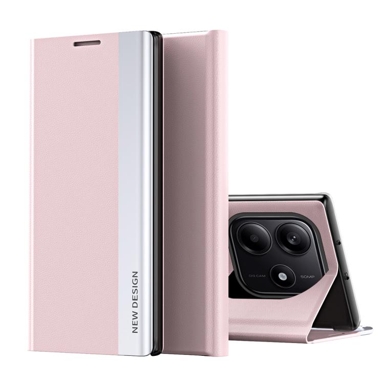 

For Redmi Note 14 4G 163.25mm Side Electroplated Adsorption Leather Phone Case(Pink)