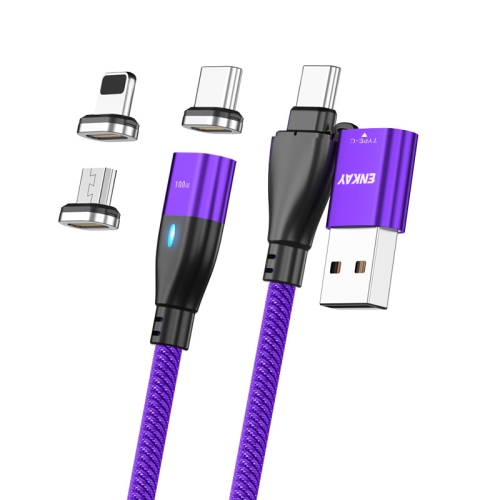 

ENKAY 6-in-1 PD100W USB-A / Type-C to Type-C / 8 Pin / Micro USB Magnetic Fast Charging Cable, Cable Length:1m(Purple)
