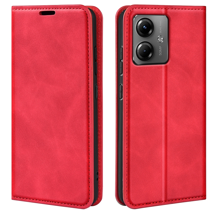 

For Motorola Moto G14 Retro-skin Magnetic Suction Leather Phone Case(Red)