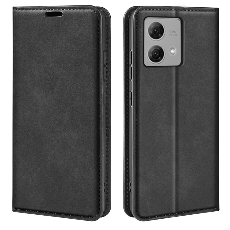 

For Motorola Moto G84 Retro-skin Magnetic Suction Leather Phone Case(Black)