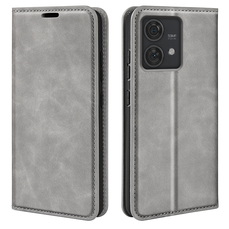 

For Motorola Edge 40 Neo Retro-skin Magnetic Suction Leather Phone Case(Grey)