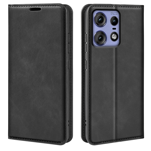For Motorola Edge 50 Pro Retro-skin Magnetic Suction Leather Phone Case(Black)