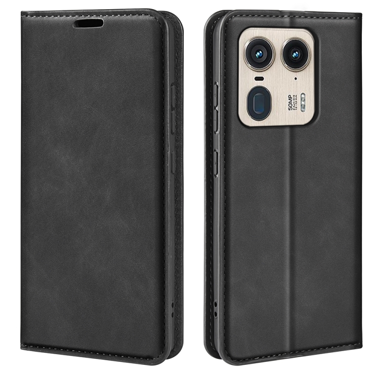 

For Motorola Edge 50 Ultra Retro-skin Magnetic Suction Leather Phone Case(Black)