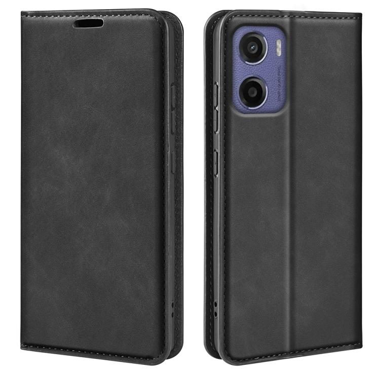 

For Motorola Moto E15 Retro-skin Magnetic Suction Leather Phone Case(Black)