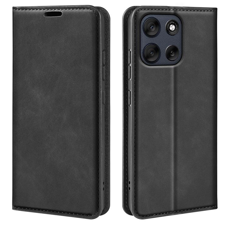 

For Motorola Moto G56 5G / G66Y Retro-skin Magnetic Suction Leather Phone Case(Black)