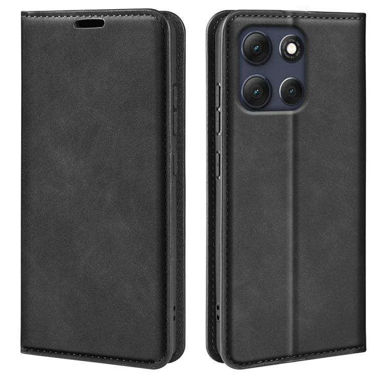 

For Motorola Moto G86 Power Retro-skin Magnetic Suction Leather Phone Case(Black)