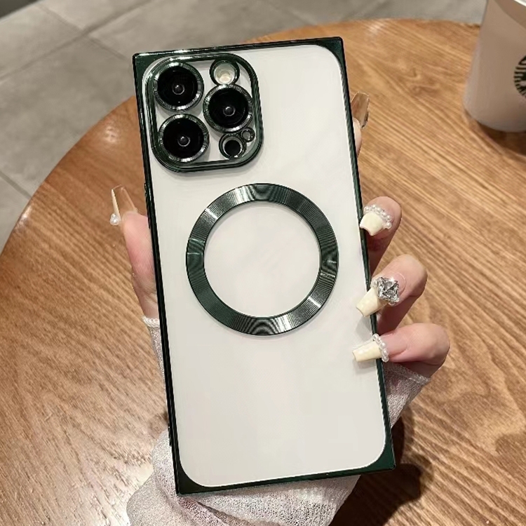 

For iPhone 12 Pro Max Square Magsafe Electroplating TPU Phone Case(Green)