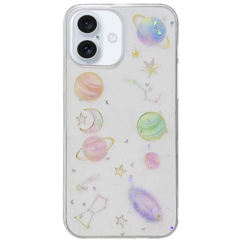 For iPhone 16 Cosmic Star Glitter Epoxy TPU Phone Case(Transparent)