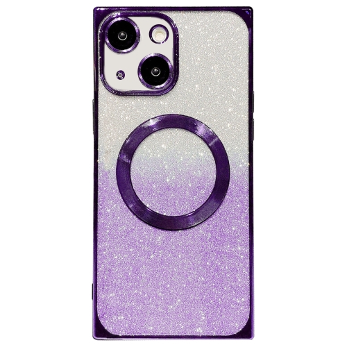 

For iPhone 14 Plus Square Gradient Magsafe Electroplating TPU Phone Case(Purple)