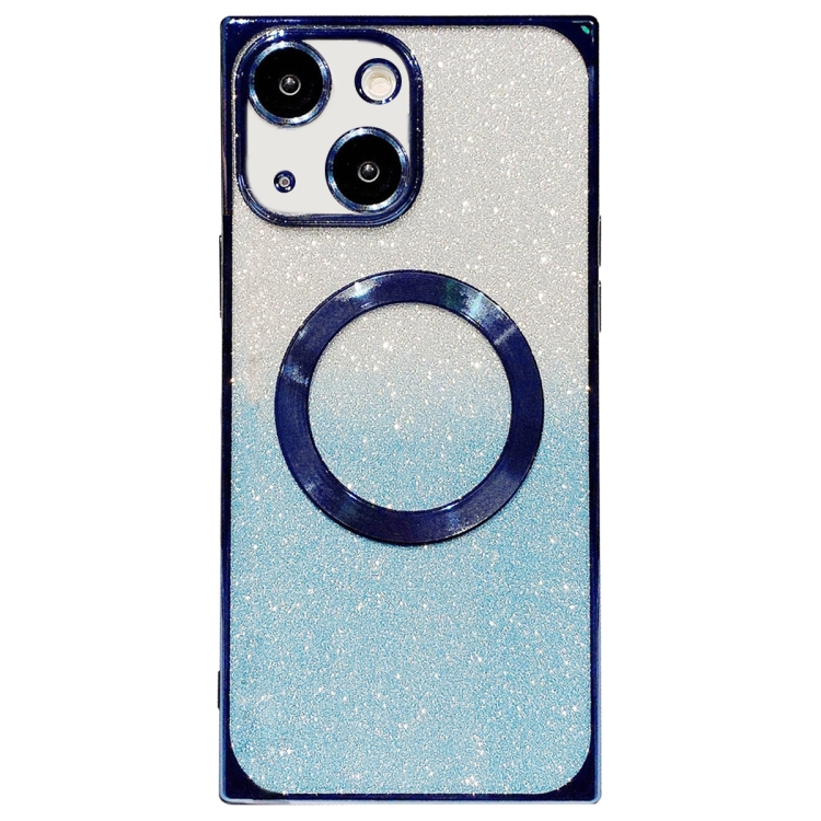 

For iPhone 14 Plus Square Gradient Magsafe Electroplating TPU Phone Case(Blue)