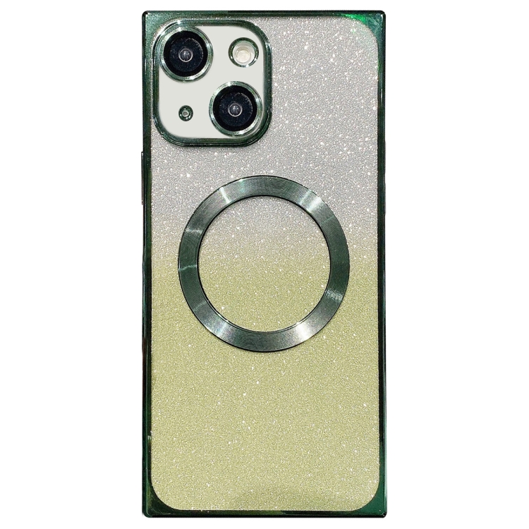 

For iPhone 14 Plus Square Gradient Magsafe Electroplating TPU Phone Case(Green)