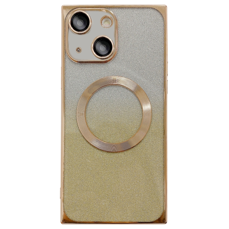

For iPhone 14 Square Gradient Magsafe Electroplating TPU Phone Case(Gold)