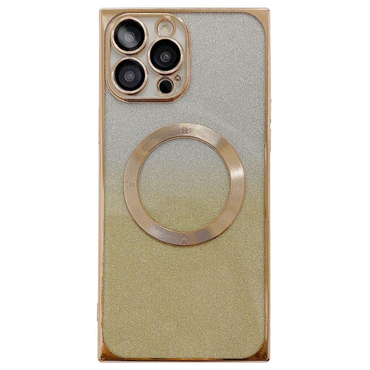 

For iPhone 14 Pro Max Square Gradient Magsafe Electroplating TPU Phone Case(Gold)